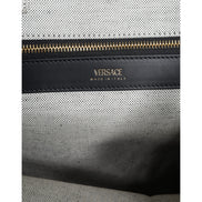Geantă tote crossbody Versace, albă, cu mâner superior, din pânză și piele, cu logo