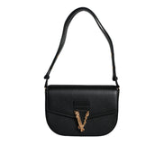 Versace Black Grainy Logo Crossbody Shoulder Bag