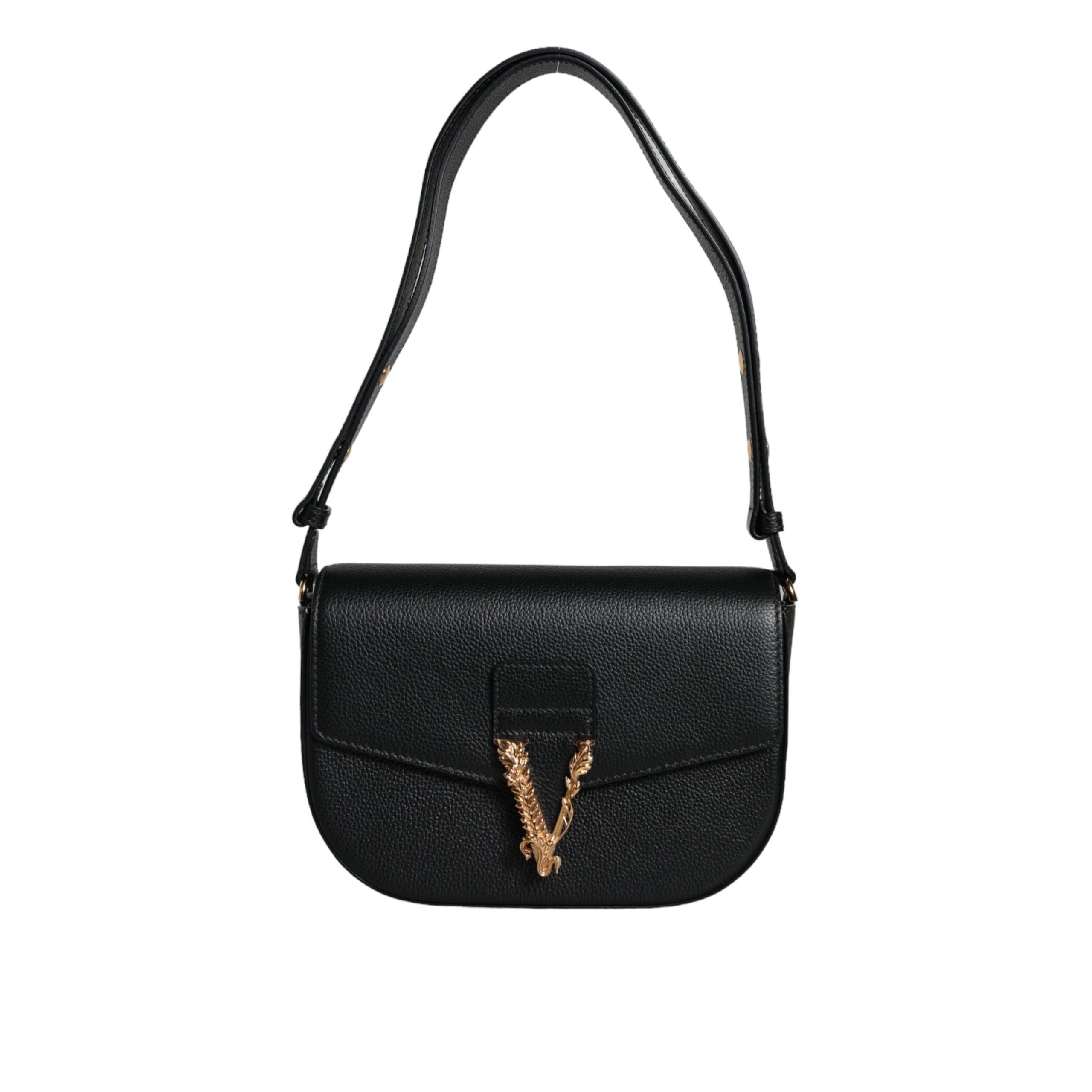 Versace Black Grainy Logo Crossbody Shoulder Bag