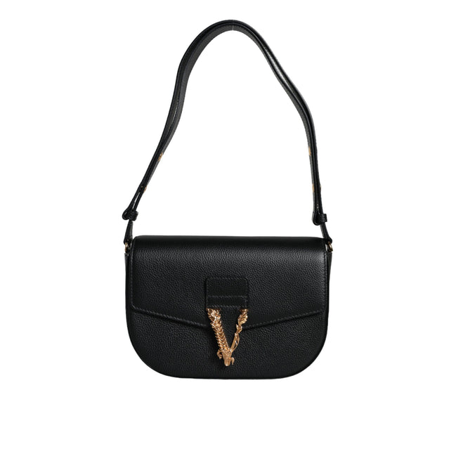 Versace Black Grainy Logo Crossbody Shoulder Bag