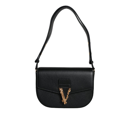 Versace Black Grainy Logo Crossbody Shoulder Bag