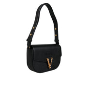Versace Black Grainy Logo Crossbody Shoulder Bag