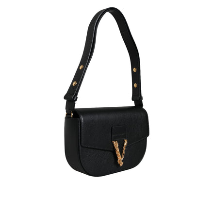 Versace Black Grainy Logo Crossbody Shoulder Bag