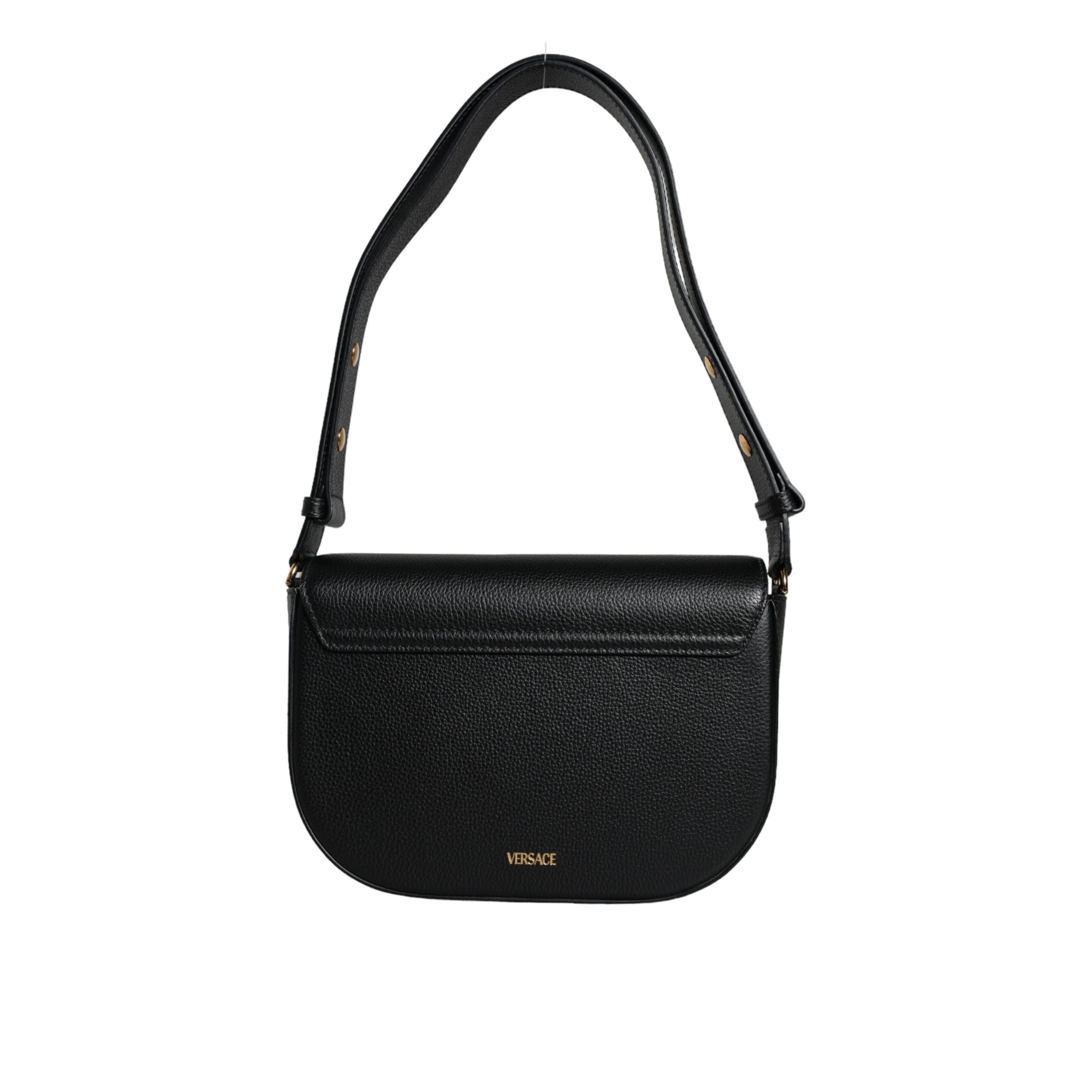 Versace Black Grainy Logo Crossbody Shoulder Bag