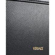 Versace Black Grainy Logo Crossbody Shoulder Bag