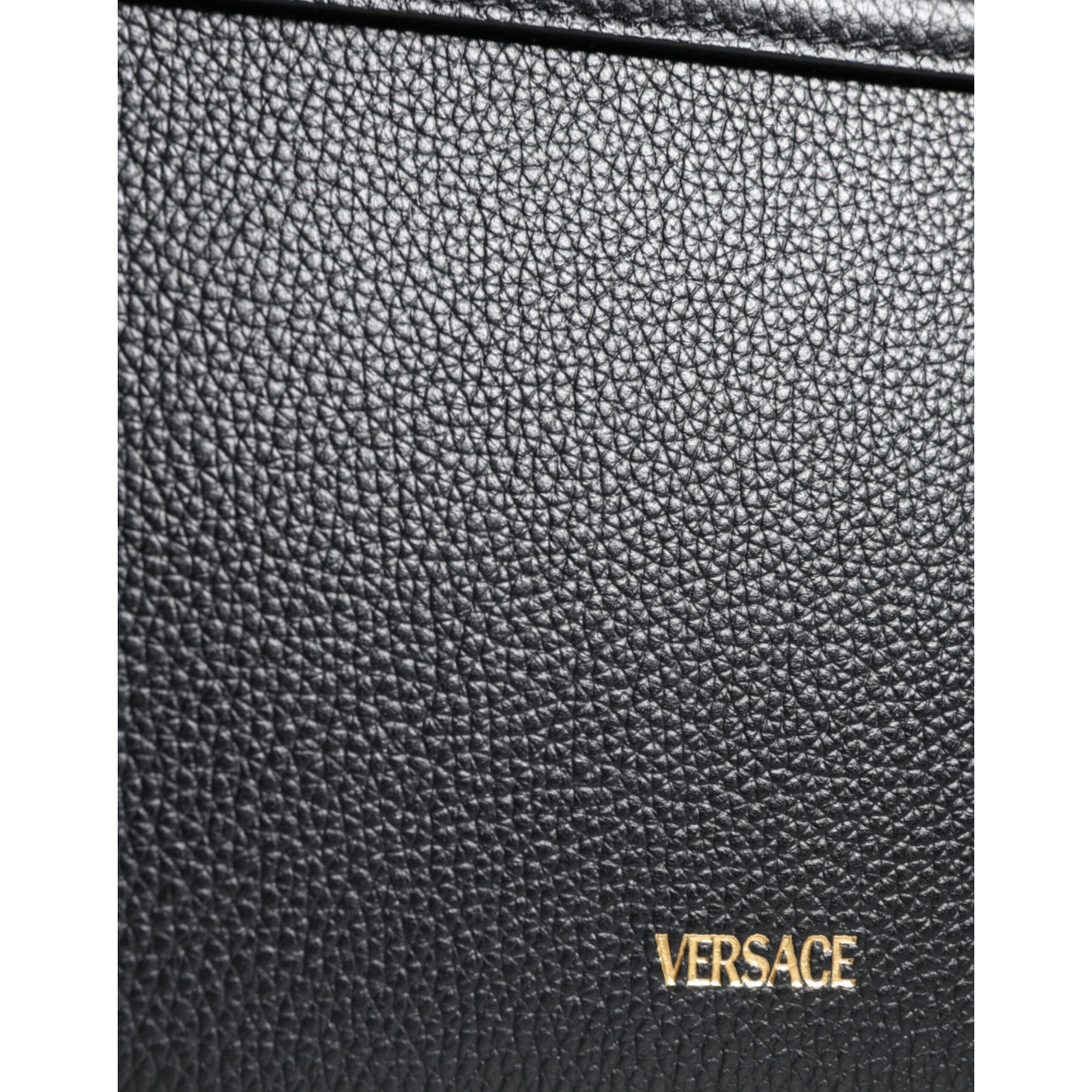 Versace Black Grainy Logo Crossbody Shoulder Bag