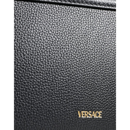 Versace Black Grainy Logo Crossbody Shoulder Bag