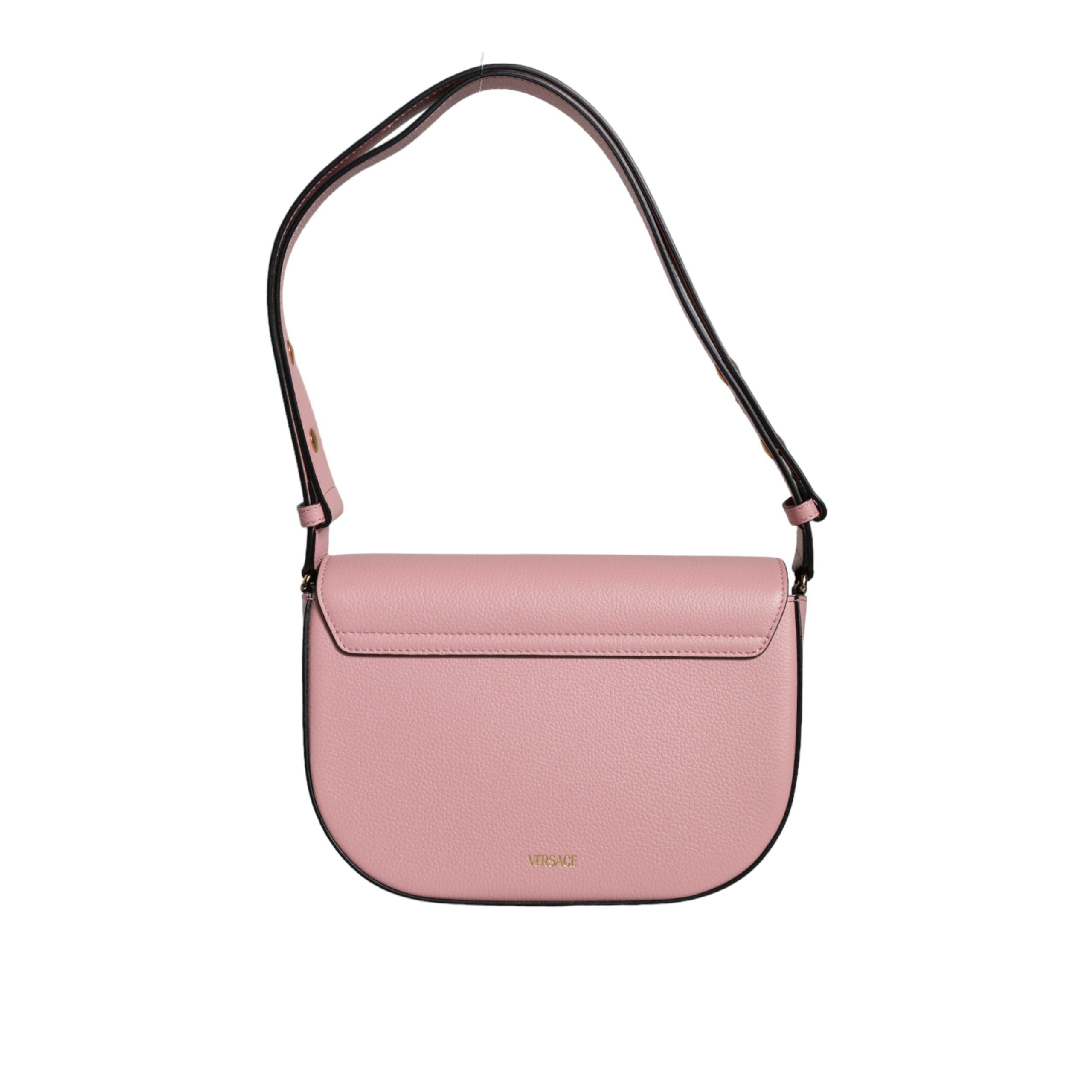 Versace Pink Grainy Logo Crossbody Shoulder Bag