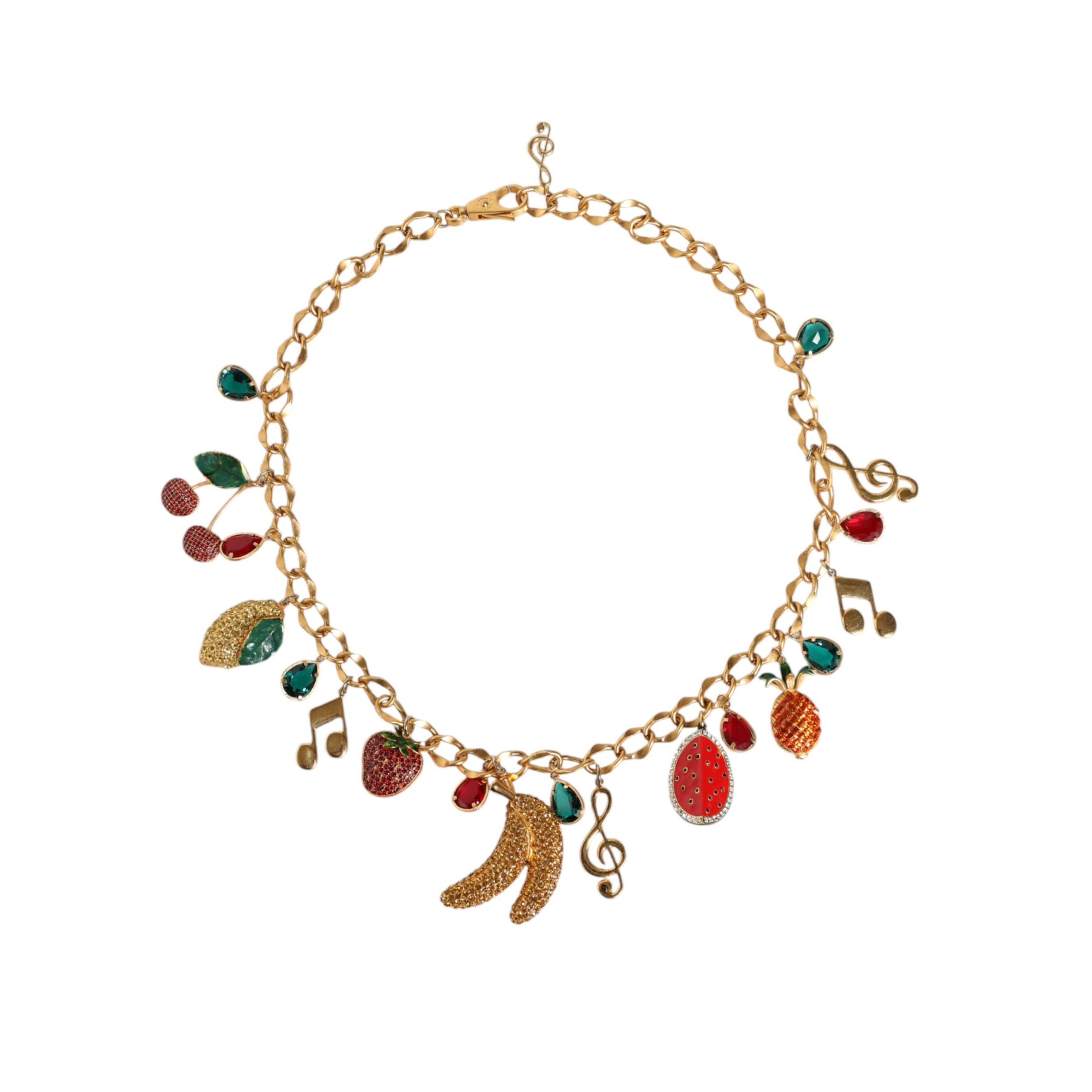 Lanț de talie Dolce & Gabbana din alamă aurie, cu cristale în formă de fructe