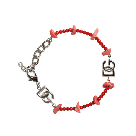 Dolce & Gabbana Silver Tone Brass Beaded Resin DG Logo Chain Bracelet