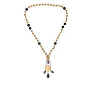 Dolce & Gabbana Gold Chain Brass Black Beaded Rosary Style Necklace