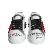 Dolce & Gabbana White Leather Floral Studded Sneakers