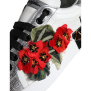 Dolce & Gabbana White Leather Floral Studded Sneakers