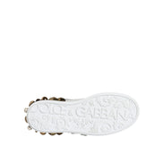 Dolce & Gabbana White Leather Floral Studded Sneakers