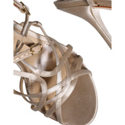 Sandale cu toc stiletto din piele bej Dolce & Gabbana