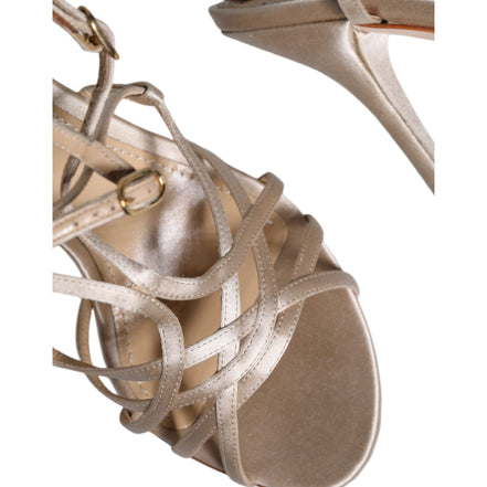 Sandale cu toc stiletto din piele bej Dolce & Gabbana