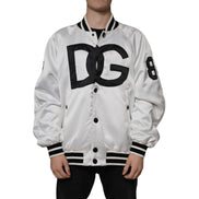 Dolce & Gabbana White Logo Full Zip Bomber Jacket