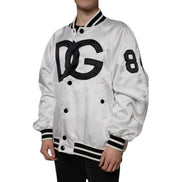 Dolce & Gabbana White Logo Full Zip Bomber Jacket
