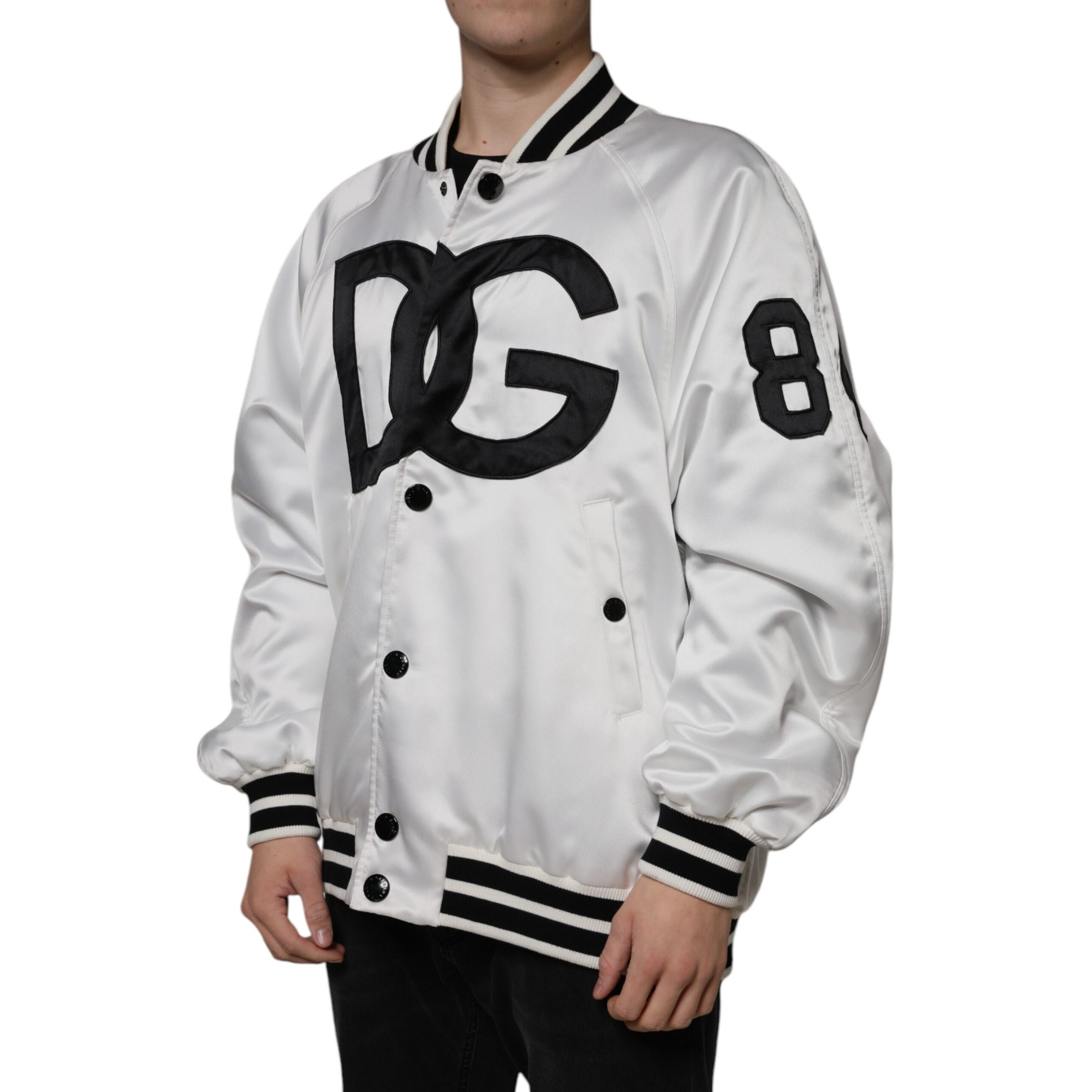 Dolce & Gabbana White Logo Full Zip Bomber Jacket