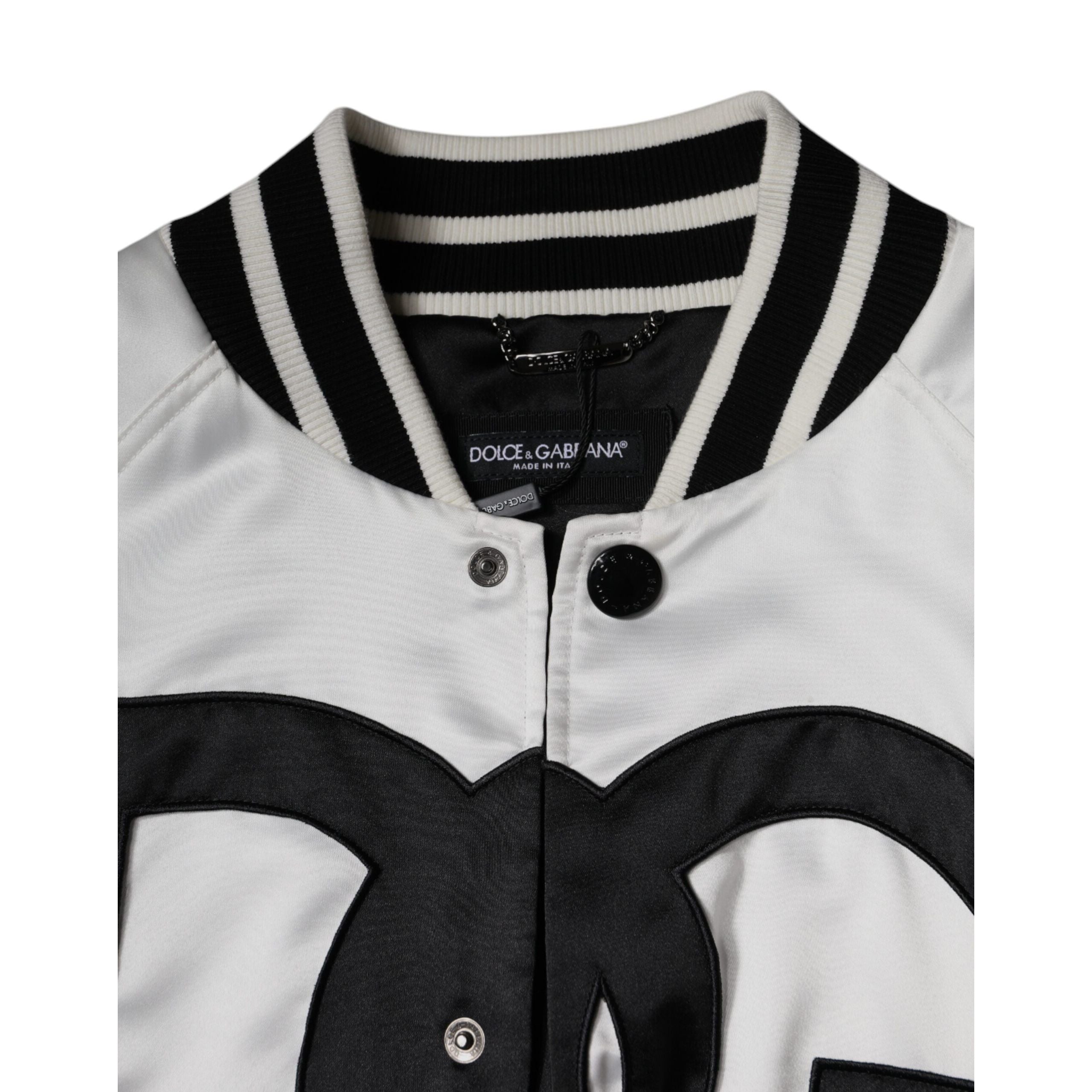 Dolce & Gabbana White Logo Full Zip Bomber Jacket