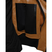 Dolce & Gabbana Brown Leather Full Zip Bomber Jacket
