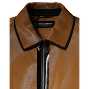 Dolce & Gabbana Brown Leather Full Zip Bomber Jacket