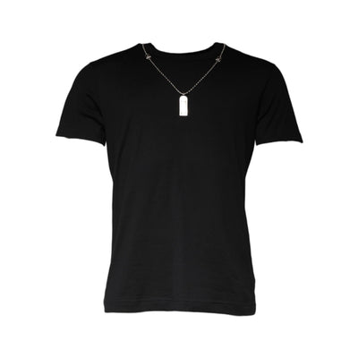 Dolce & Gabbana Black Cotton Necklace Embellished T-shirt