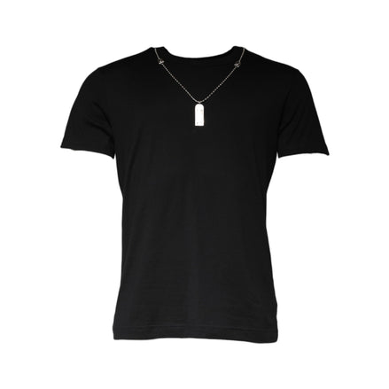 Dolce & Gabbana Black Cotton Necklace Embellished T-shirt