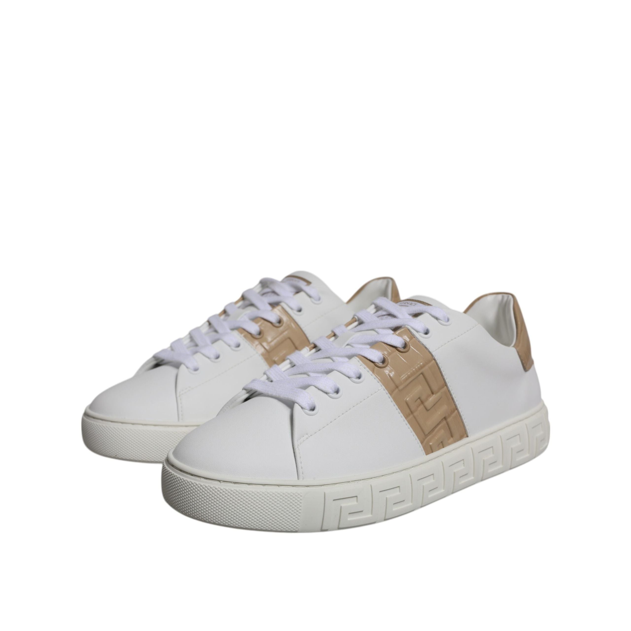 Sneakers joase Versace albe maro cu imprimeu Greca din TPU