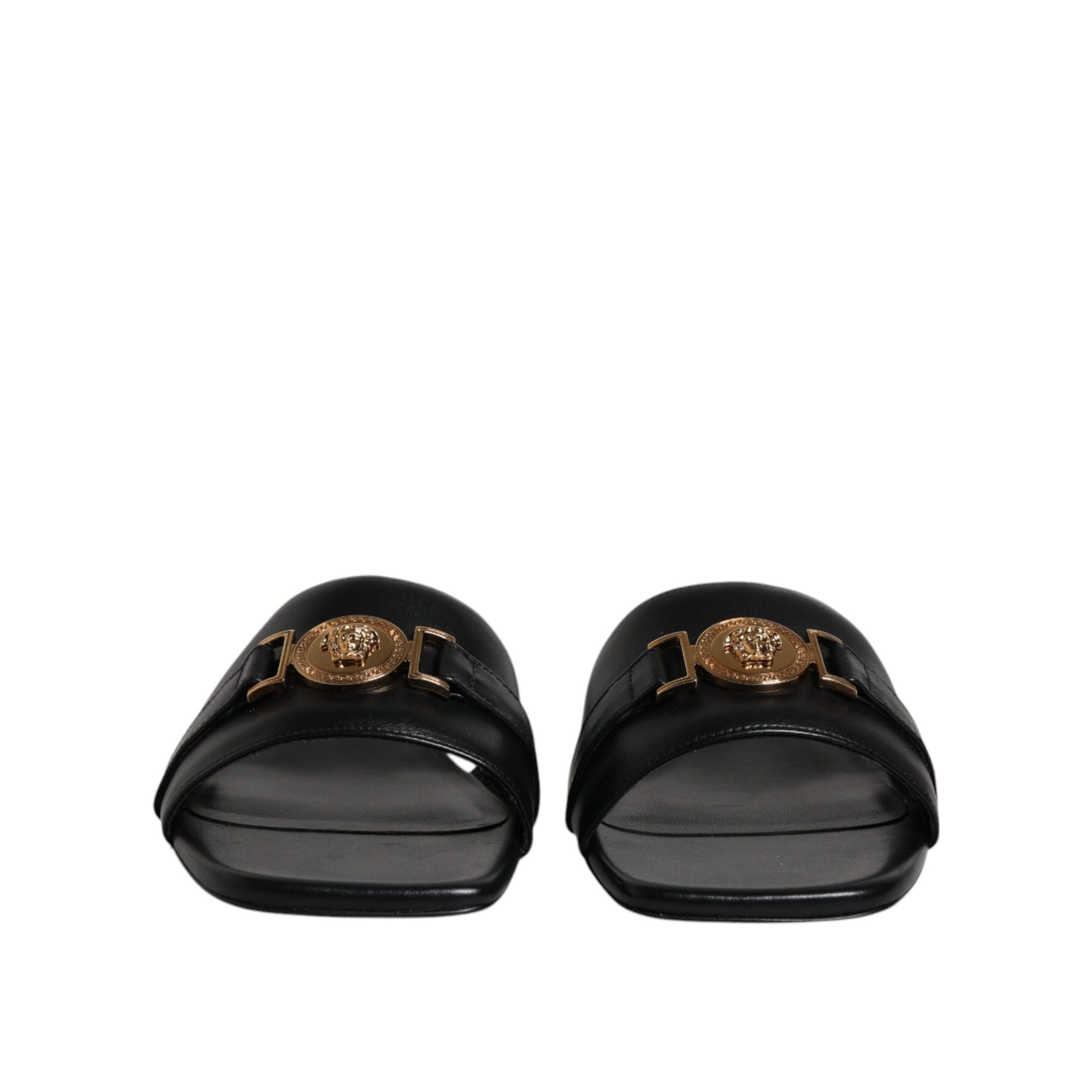Versace Black Leather Slip-On Slides