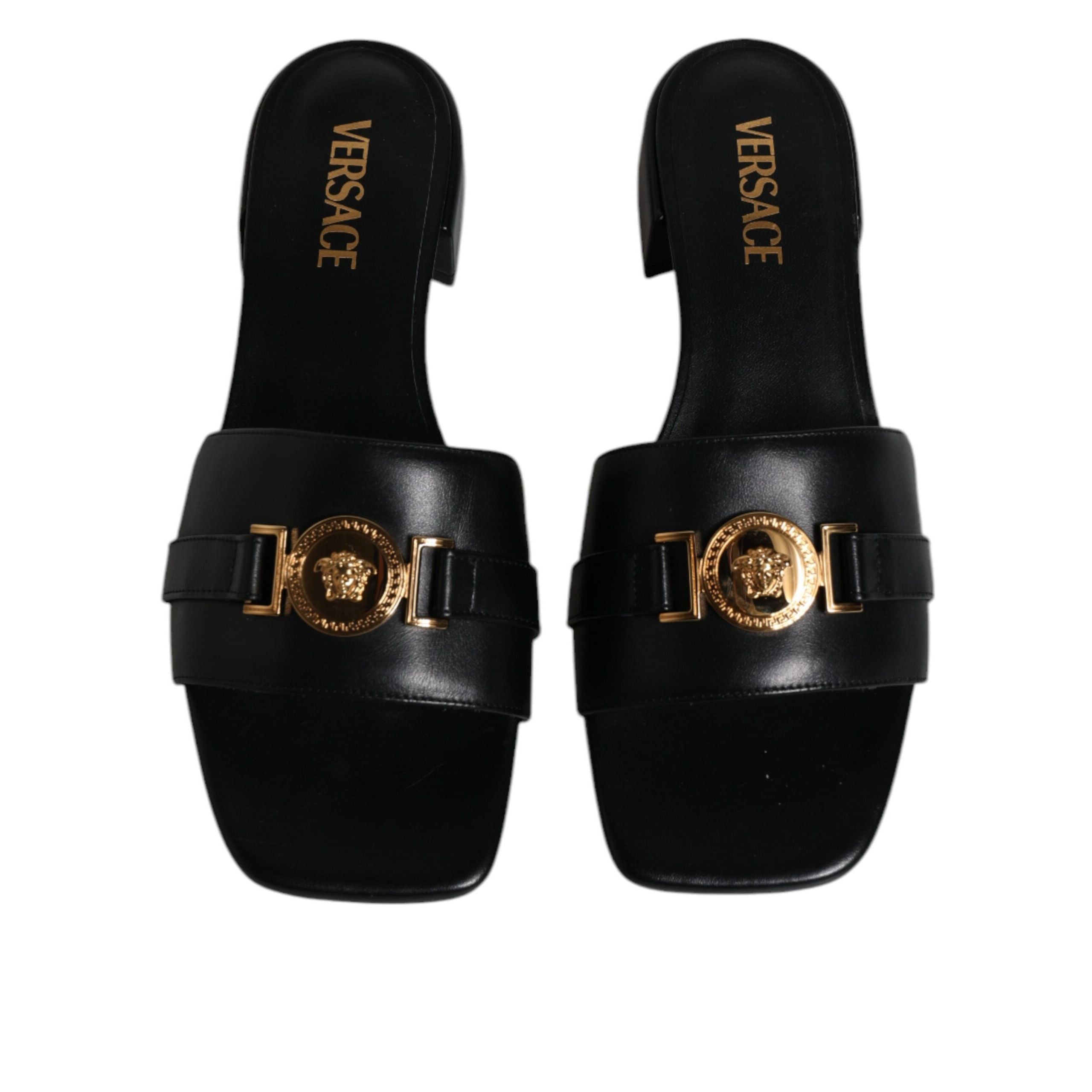 Versace Black Leather Slip-On Slides