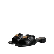 Versace Black Leather Slip-On Slides