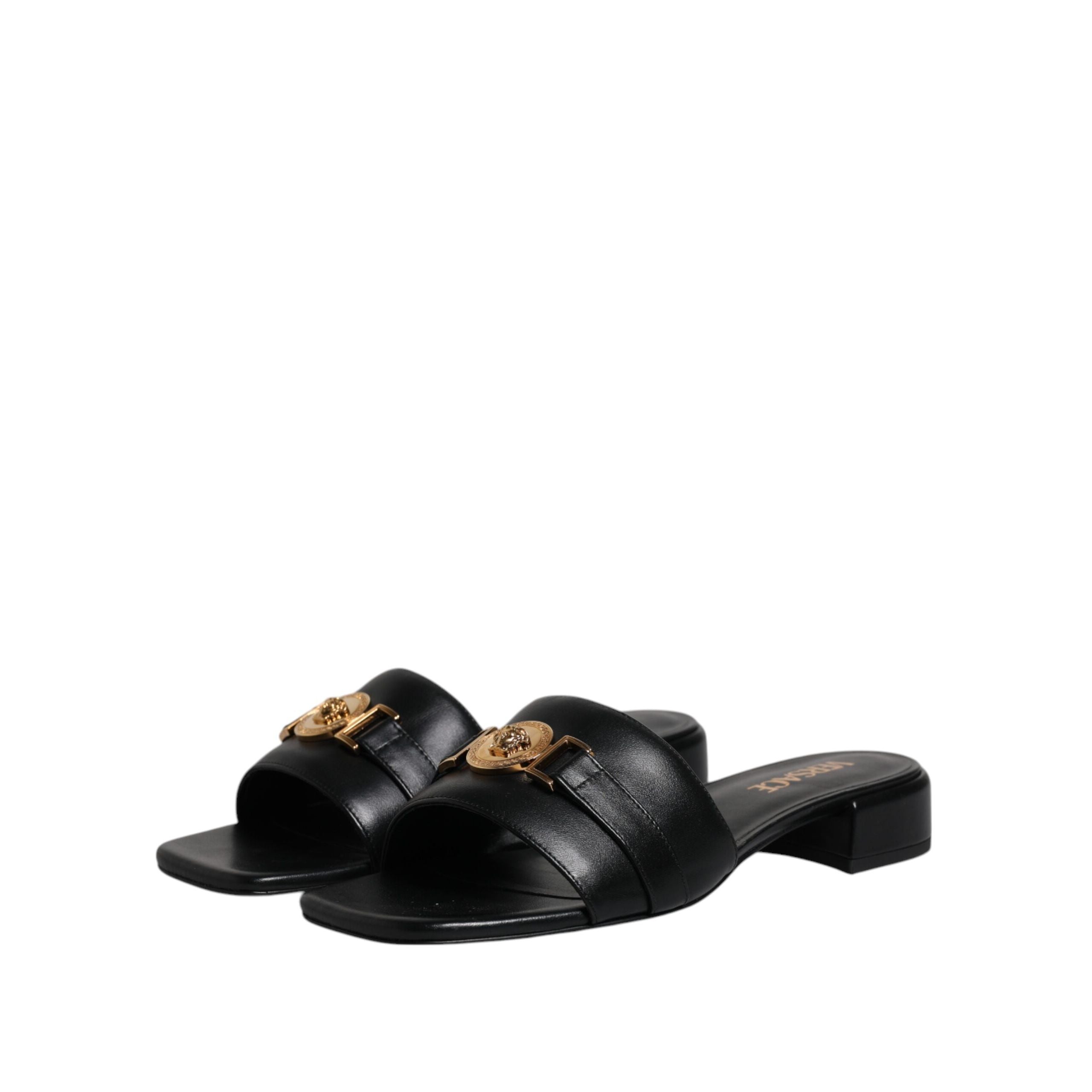 Versace Black Leather Slip-On Slides