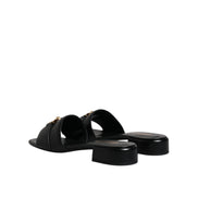 Versace Black Leather Slip-On Slides