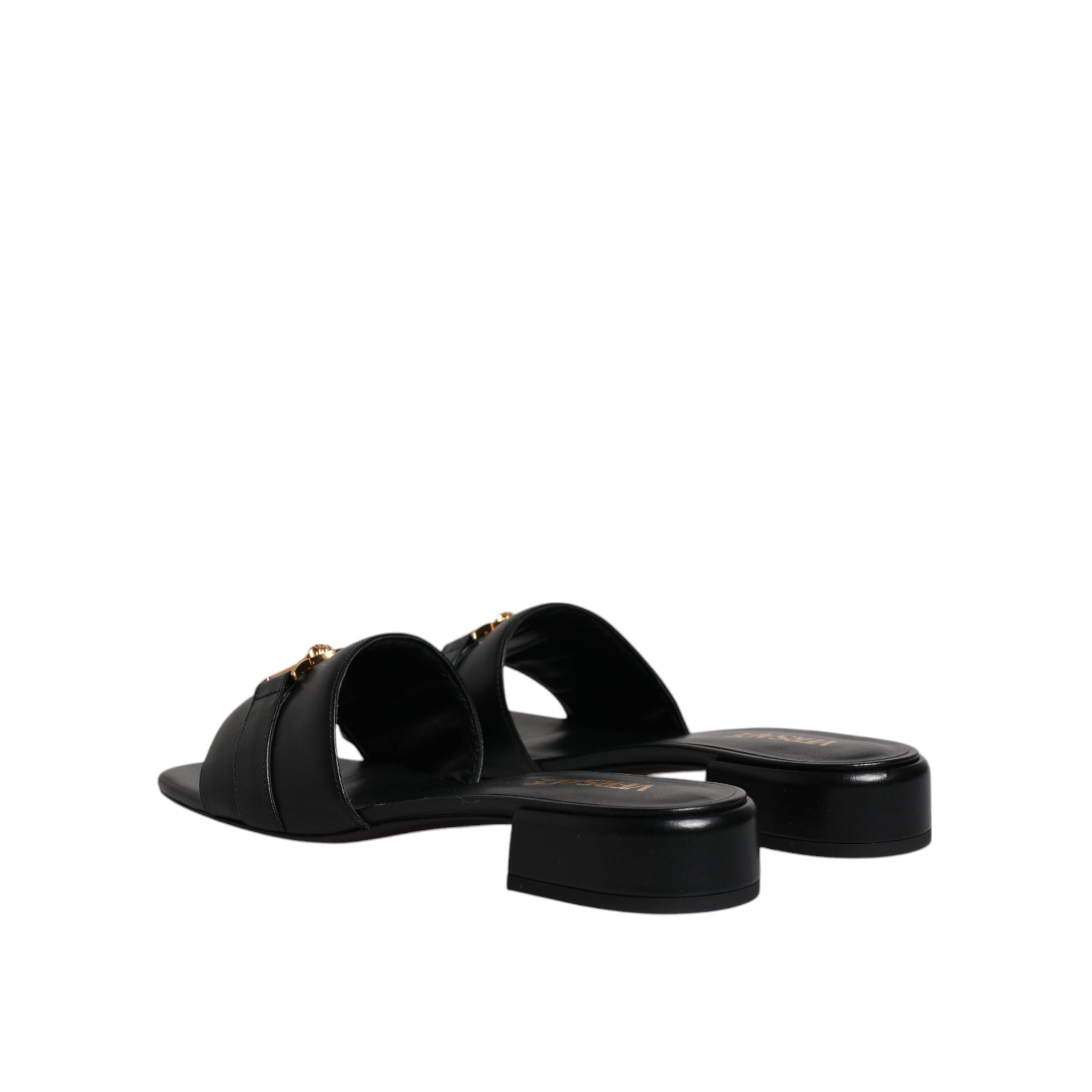 Versace Black Leather Slip-On Slides