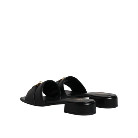 Versace Black Leather Slip-On Slides