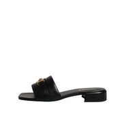 Versace Black Leather Slip-On Slides