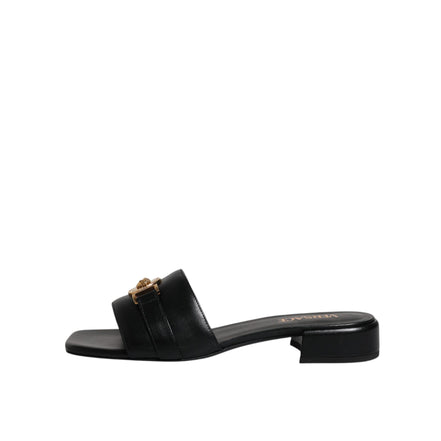 Versace Black Leather Slip-On Slides