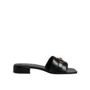 Versace Black Leather Slip-On Slides