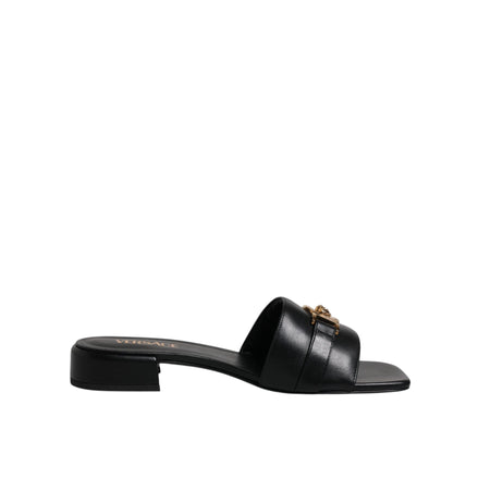 Versace Black Leather Slip-On Slides