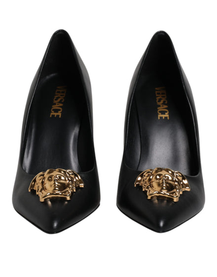 Versace Black Leather High Heel Pumps