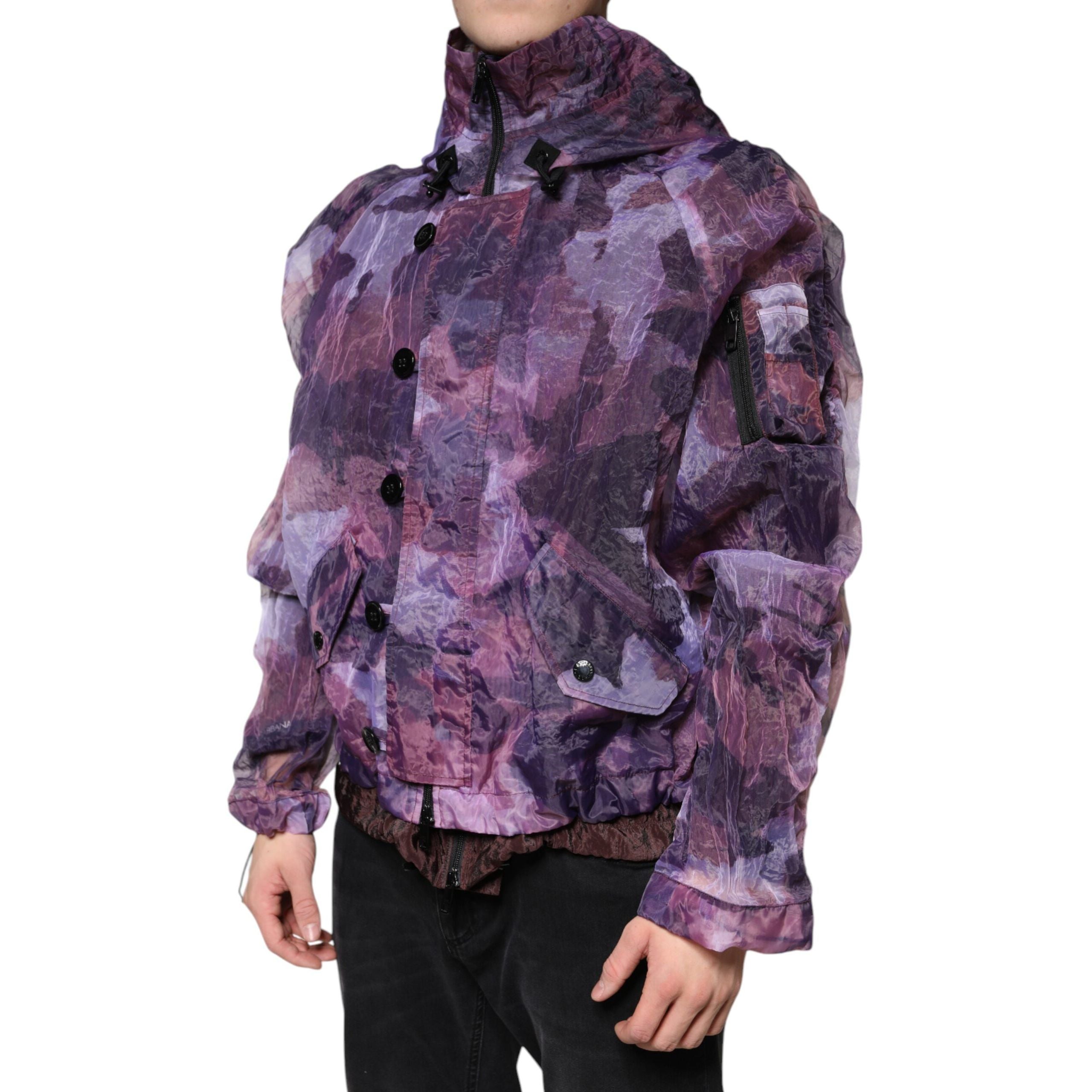 Dolce & Gabbana Purple Camouflage Hooded Blouson Jacket