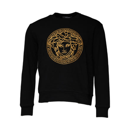 Pulover Versace negru, cu decolteu rotund și broderie Medusa