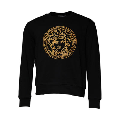 Pulover Versace negru, cu decolteu rotund și broderie Medusa