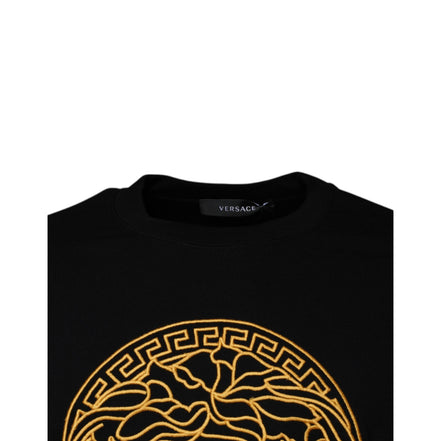 Pulover Versace negru, cu decolteu rotund și broderie Medusa