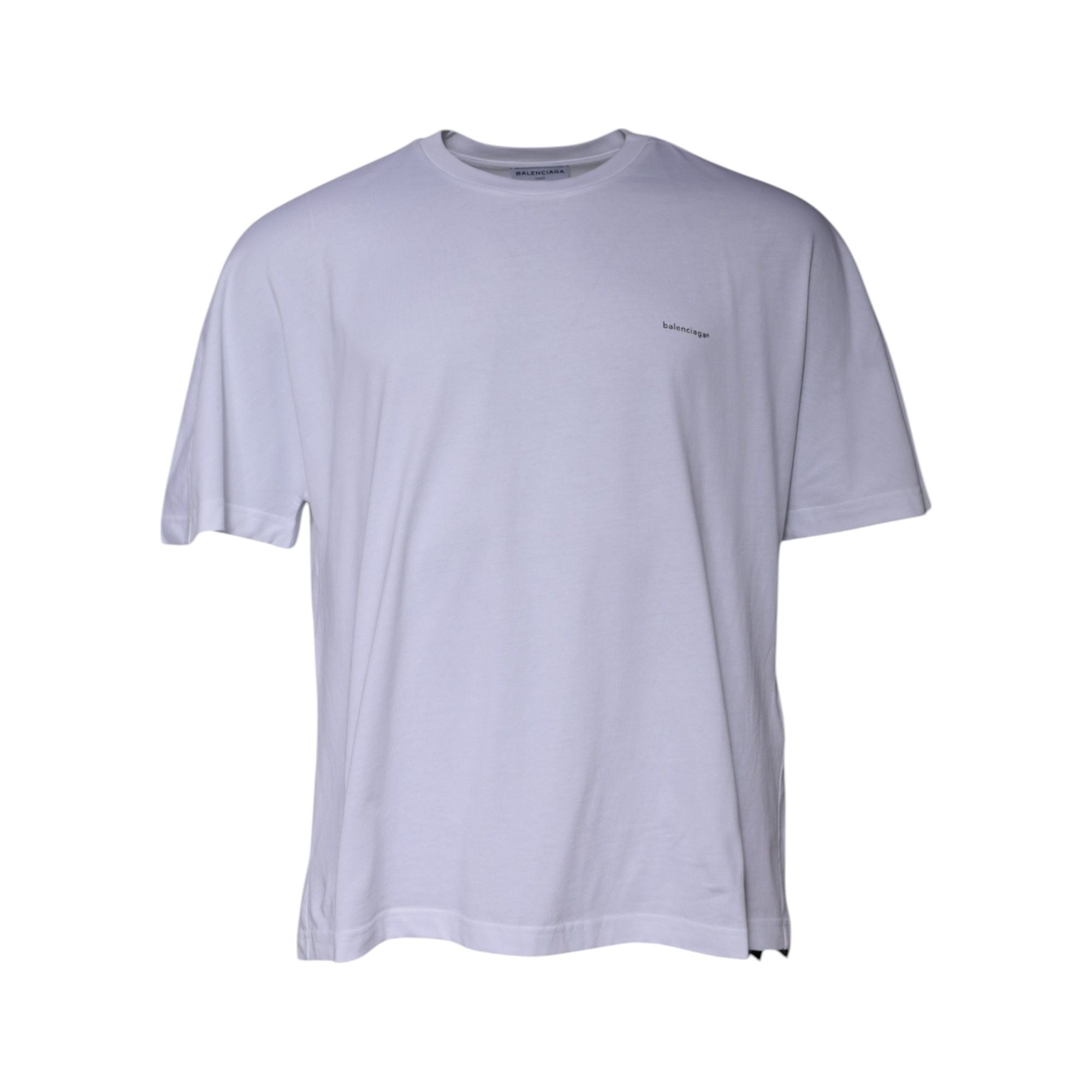 Tricou Balenciaga alb din bumbac, cu logo, guler rotund și mânecă scurtă