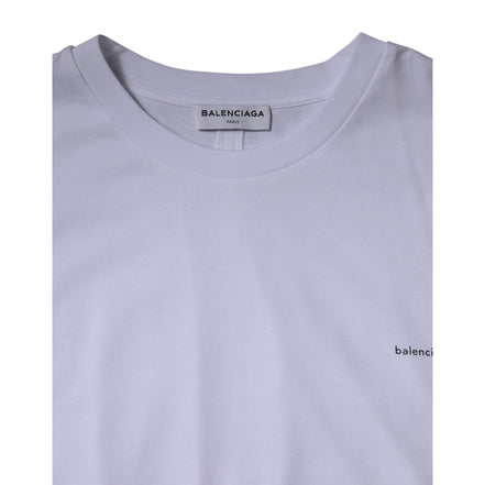 Tricou Balenciaga alb din bumbac, cu logo, guler rotund și mânecă scurtă