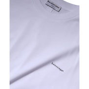 Tricou Balenciaga alb din bumbac, cu logo, guler rotund și mânecă scurtă