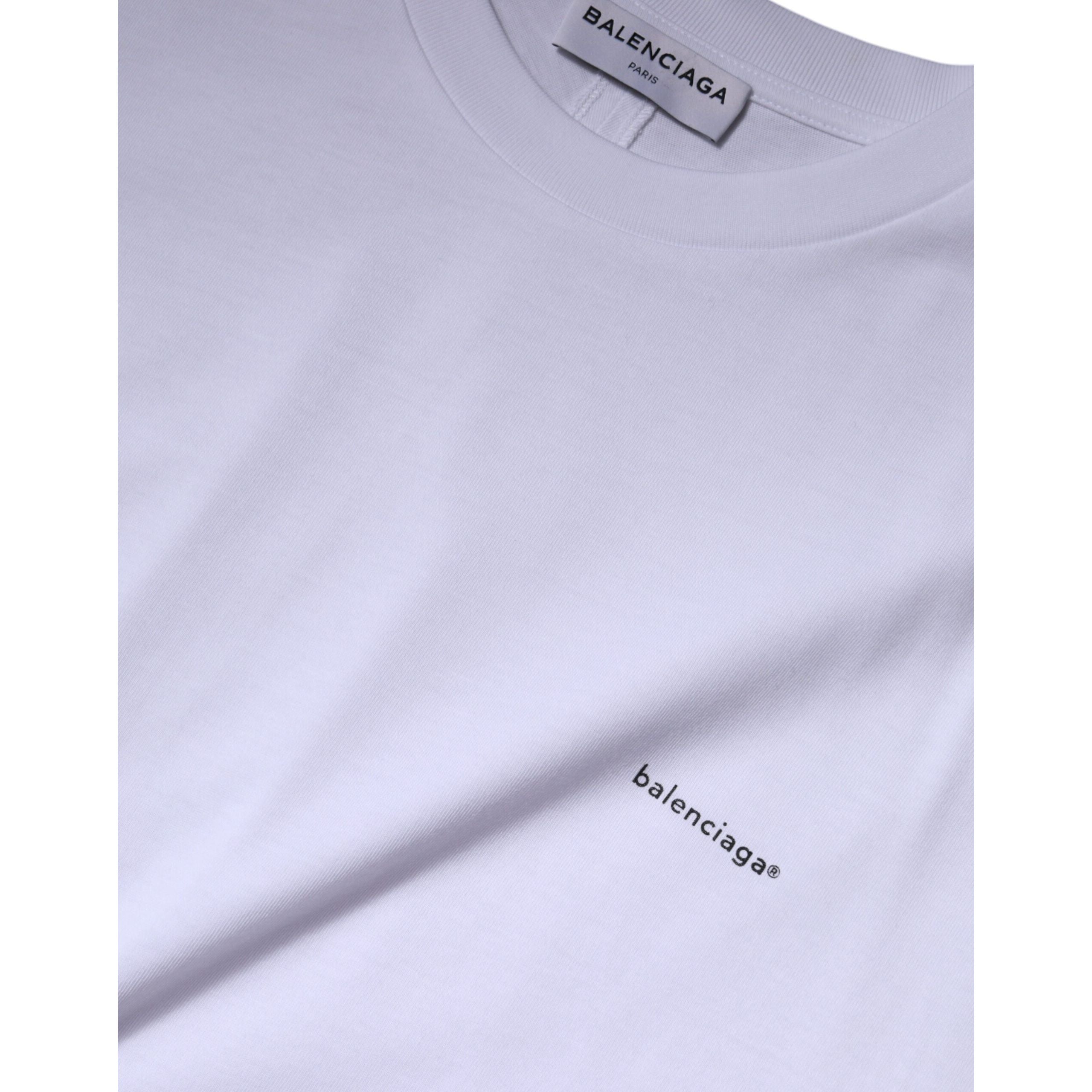Tricou Balenciaga alb din bumbac, cu logo, guler rotund și mânecă scurtă
