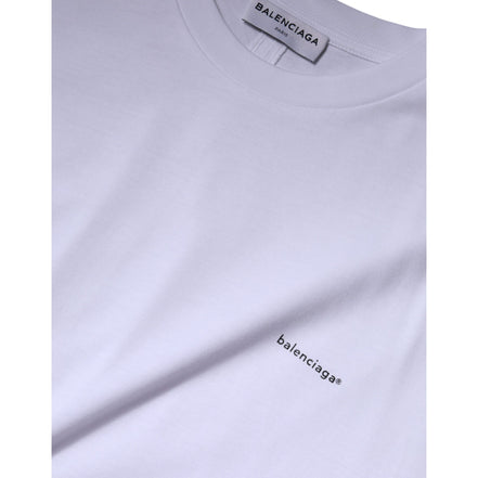 Tricou Balenciaga alb din bumbac, cu logo, guler rotund și mânecă scurtă